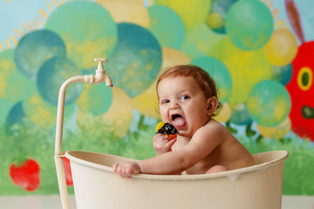 Hungry Caterpillar Cake Smash Photographer Huntsville AL Studio First Birthday Session