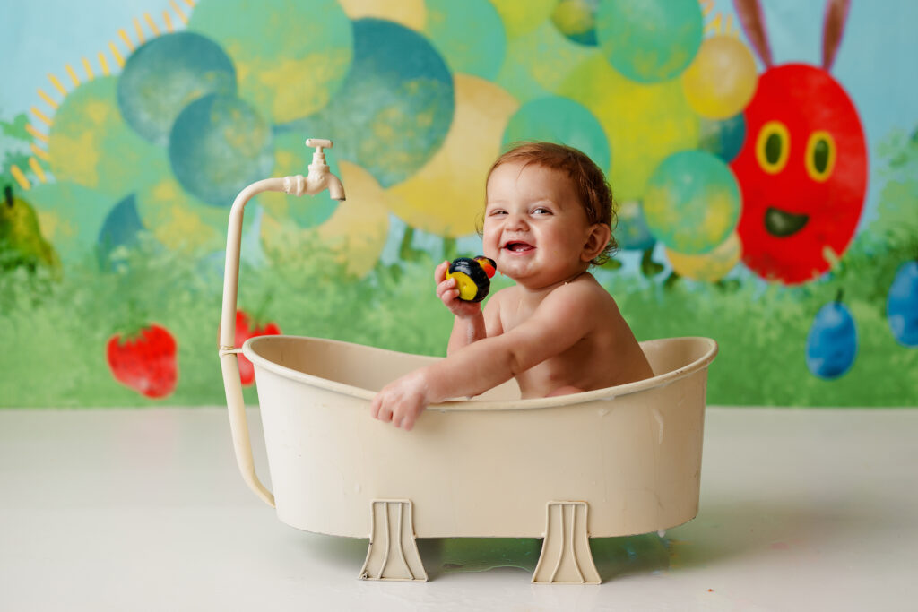 Hungry Caterpillar Cake Smash Photographer Huntsville AL Studio First Birthday Session