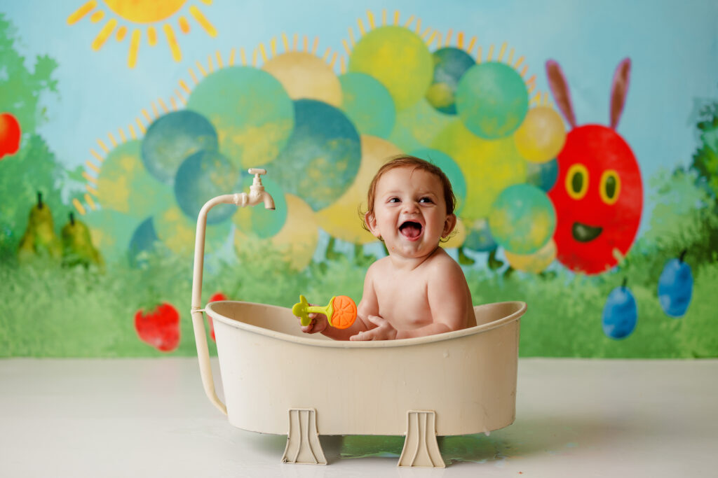 Hungry Caterpillar Cake Smash Photographer Huntsville AL Studio First Birthday Session