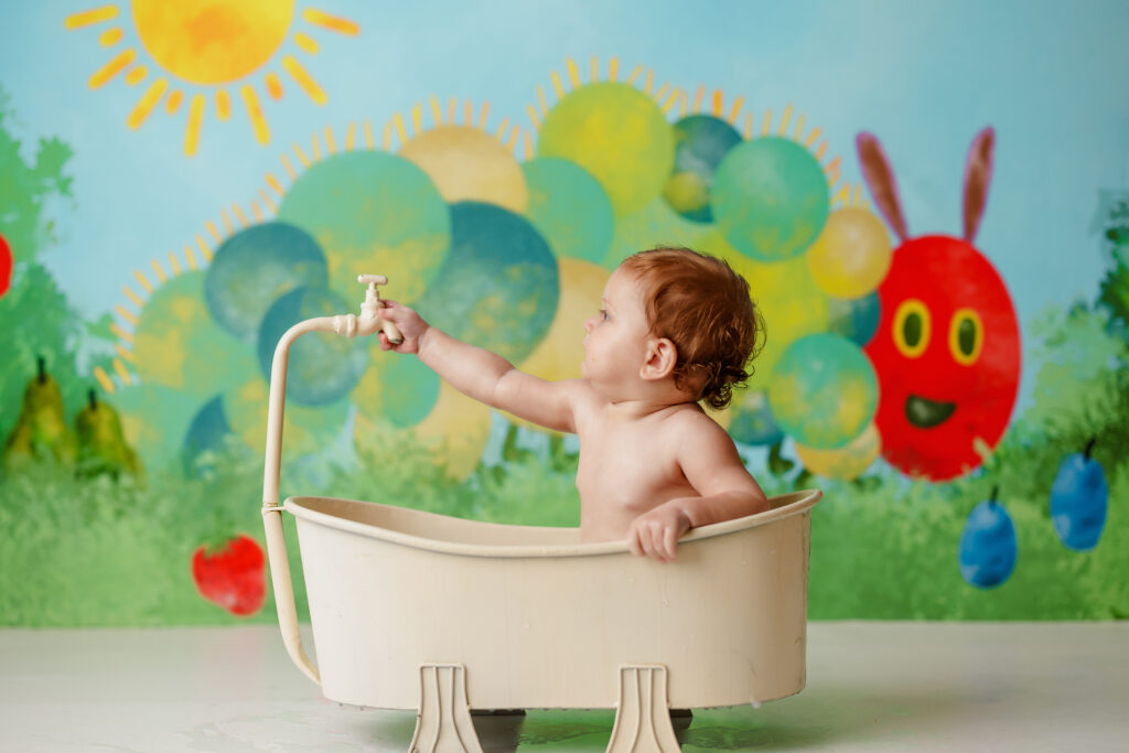 Hungry Caterpillar Cake Smash Photographer Huntsville AL Studio First Birthday Session