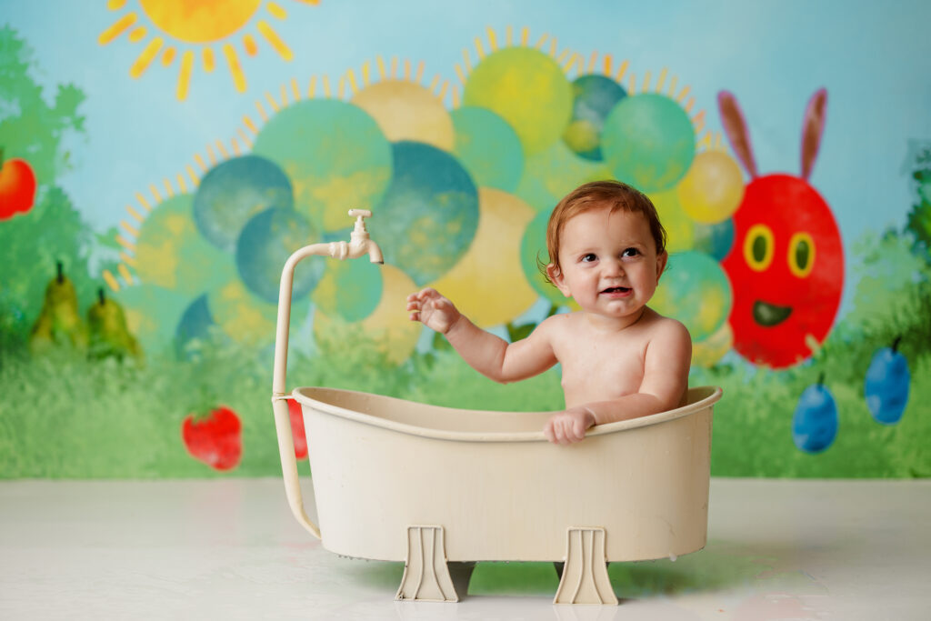 Hungry Caterpillar Cake Smash Photographer Huntsville AL Studio First Birthday Session