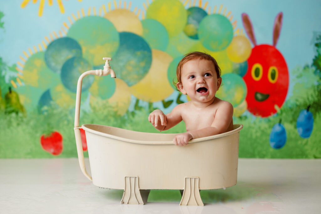 Hungry Caterpillar Cake Smash Photographer Huntsville AL Studio First Birthday Session