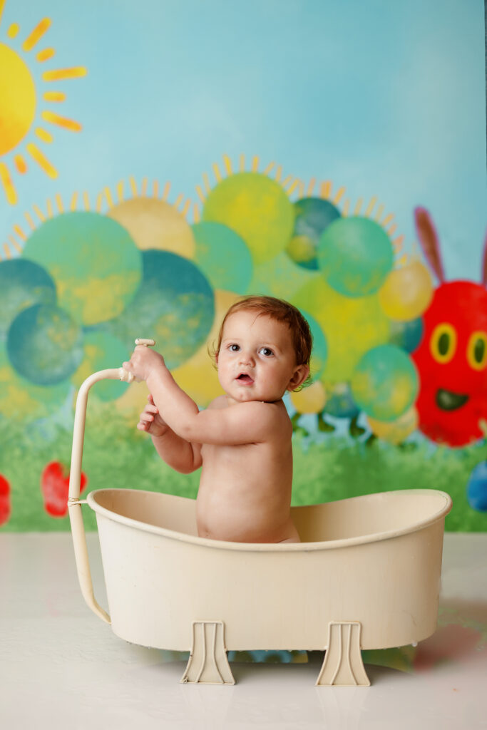 Hungry Caterpillar Cake Smash Photographer Huntsville AL Studio First Birthday Session