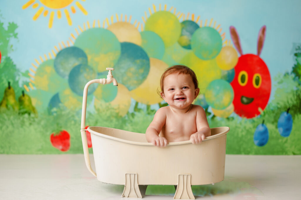 Hungry Caterpillar Cake Smash Photographer Huntsville AL Studio First Birthday Session