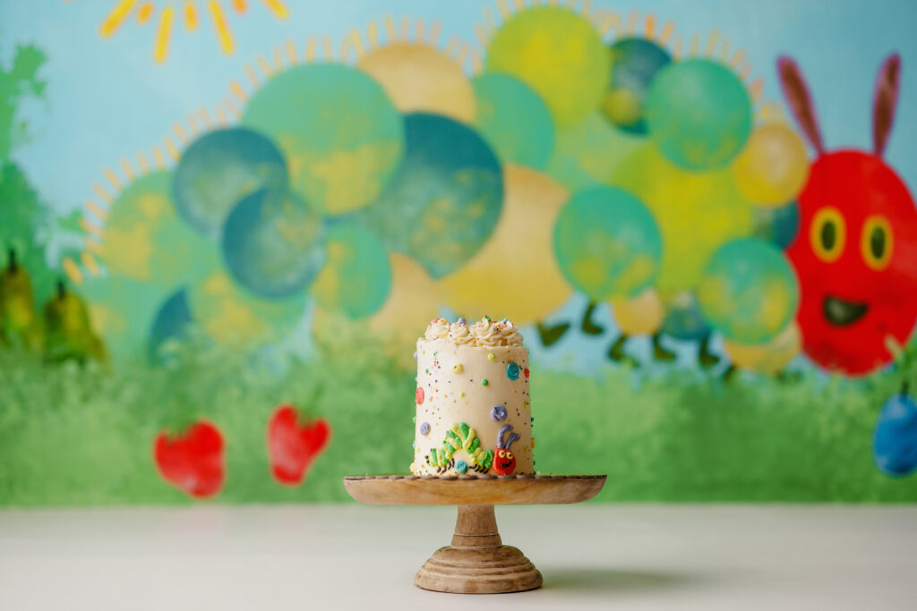 Hungry Caterpillar Cake Smash Photographer Huntsville AL Studio First Birthday Session